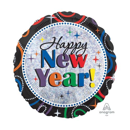 45cm Standard Holographic Cheers To A Happy New Year  Foil Balloon 