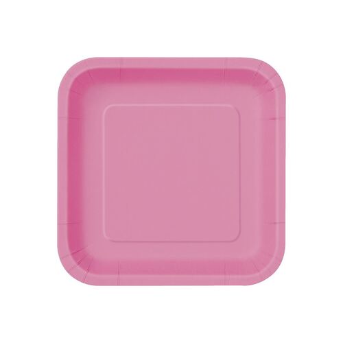 Hot Pink Square Paper Plates 17cm 16 Pack