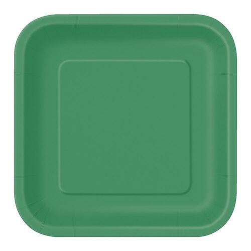 Emerald Green Square Paper Plates 22cm 14 Pack