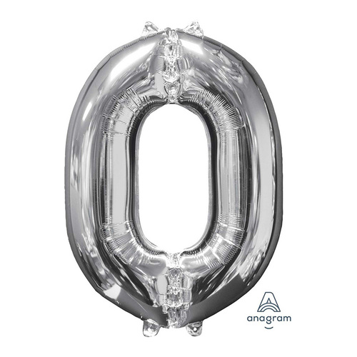 Mid-Size Shape Silver Number 0. Foil Balloon