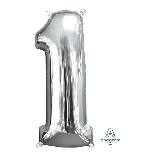 Mid-Size Shape Silver Number 1. Foil Balloon