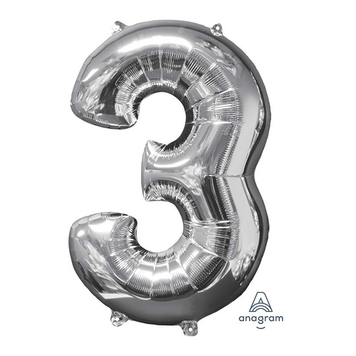 Mid-Size Shape Silver Number 3. Foil Balloon