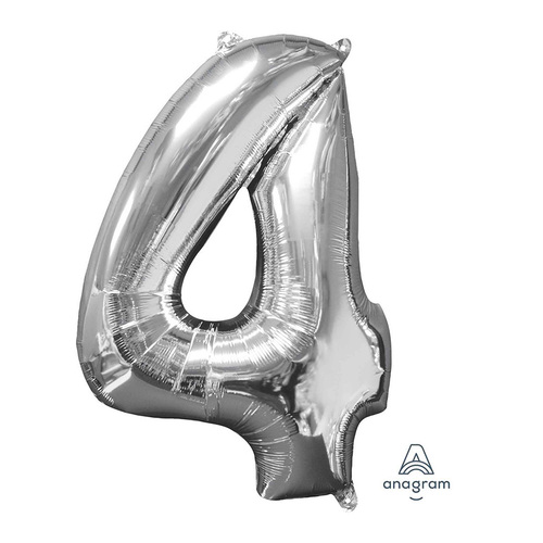 Mid-Size Shape Silver Number 4. Foil Balloon