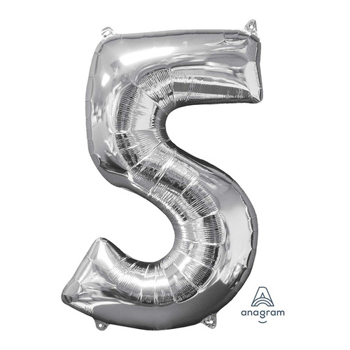 Mid-Size Shape Silver Number 5. Foil Balloon