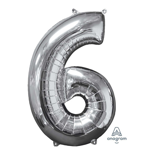 Mid-Size Shape Silver Number 6. Foil Balloon