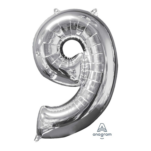 Mid-Size Shape Silver Number 9. Foil Balloon