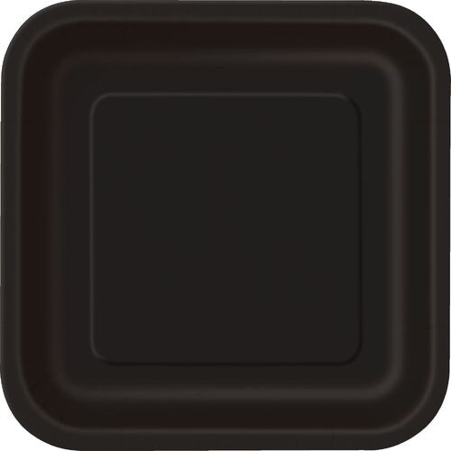  Midnight Black Square Paper Plates 22cm 14 Pack