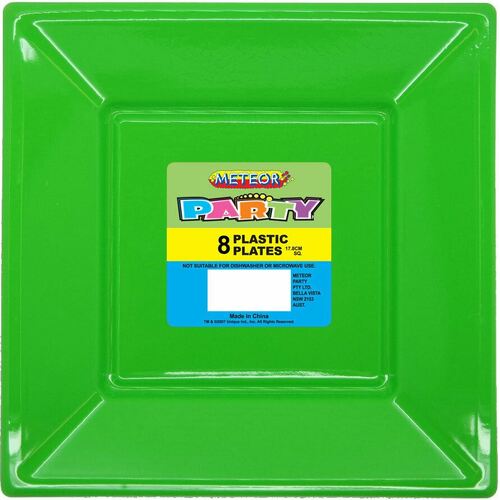 Lime Green Sqaure 17cm 8 Pack Plastic Plates