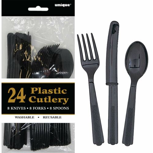 Black 24 Assorted Cutlery