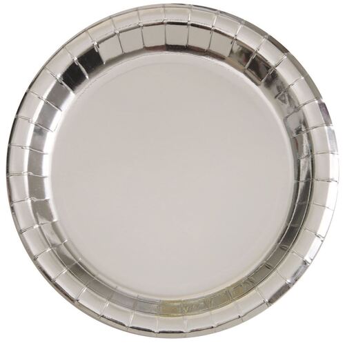 Silver Foil Round Paper Plates 17cm 8 Pack
