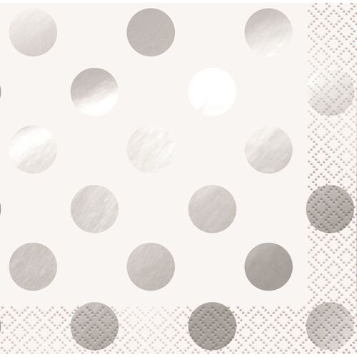 Silver Foil Dots Beverage Napkins 2ply 16 Pack
