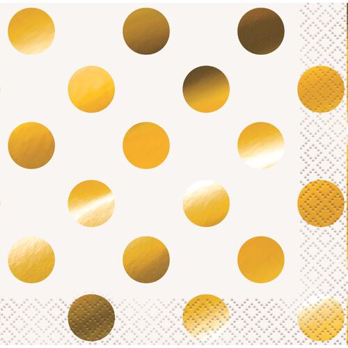 Gold Foil Dots Beverage Napkins 2ply 16 Pack