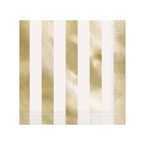 Gold Foil stripe Luncheon Napkins 2ply 16 Pack