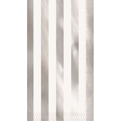 Foil Stamped Stripes Silver Guest Napkins 3 ply 16 Pack