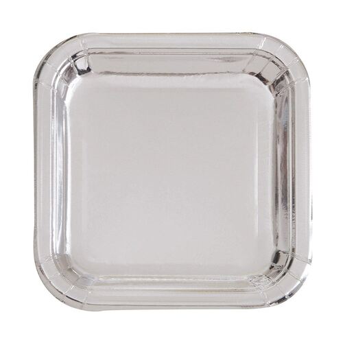 Silver Foil Square Paper Plates 17cm 8 Pack