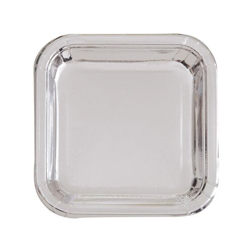 Silver Foil Square Plates 22cm 8 Pack