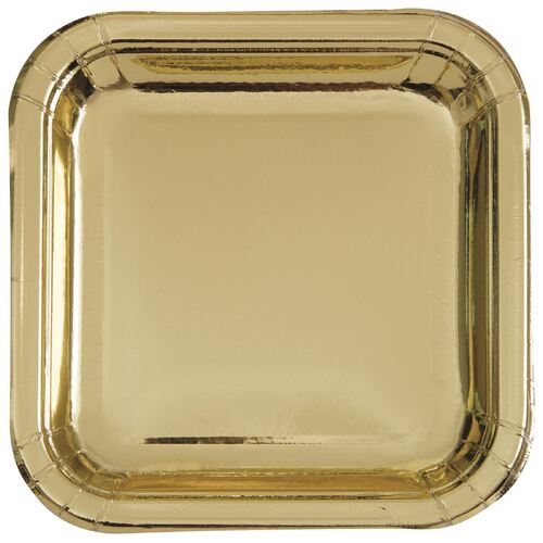 Gold Foil Square Paper Plates 17cm 8 Pack