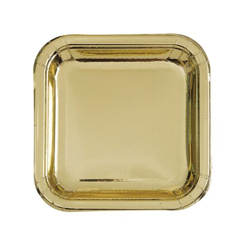 Gold Foil Square Paper Plates 22cm 8 Pack