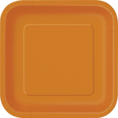 Pumpkin Orange Square Paper Plates 22cm 14 Pack