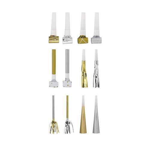 Party Noisemakers Blowouts Silver & Gold Mega Value Pack