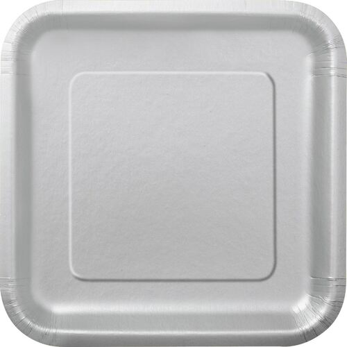 Silver Square Pack Paper Plates 17cm 16 Pack