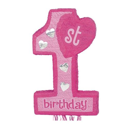 Pink 1st Birthday 3D Shape Pull String Pinata