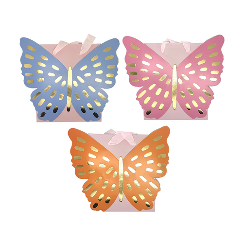 Foil Stamped Butterfly Favor Bags With Ribbon Handles 3 Pack