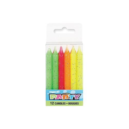Neon Glitter Candles 12 Pack