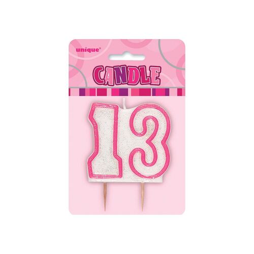 Glitz Pink Number Candle - 13