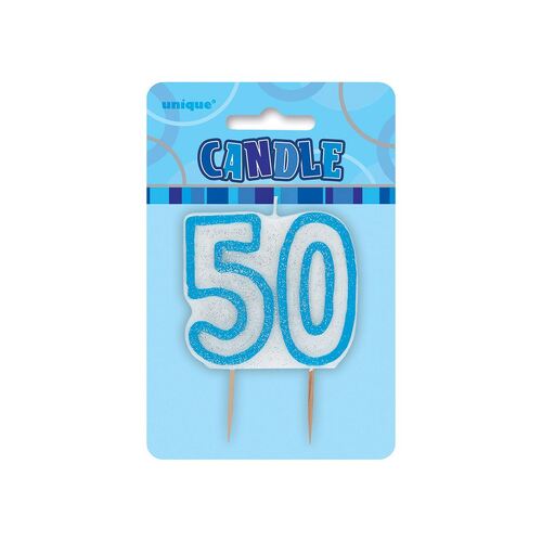 Glitz Blue Number Candle - 50