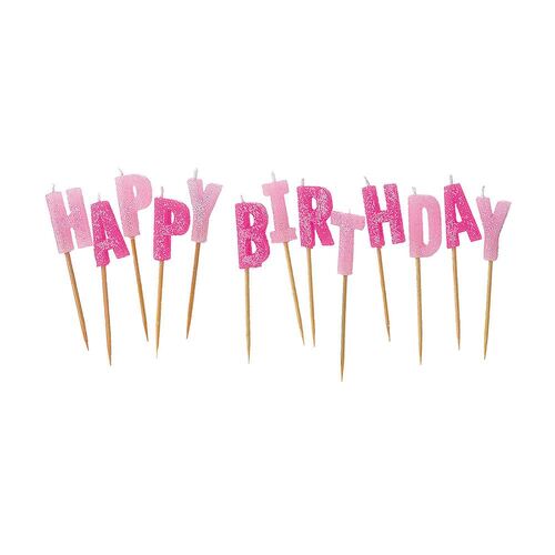 Glitz Pink Glitter Happy Birthday Candle
