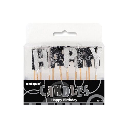 Glitz Glitter Happy Birthday Candle - Blk