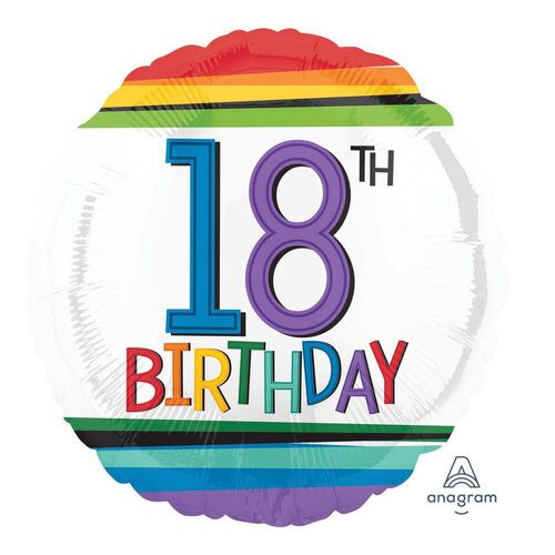 45cm Standard HX Rainbow Birthday 18 Foil Balloon