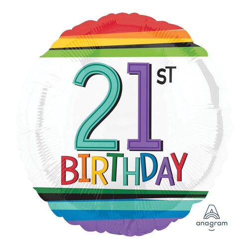 45cm Standard HX Rainbow Birthday 21 Foil Balloon