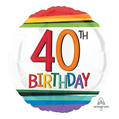 45cm Standard HX Rainbow Birthday 40 Foil Balloon