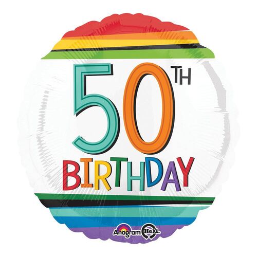 45cm Standard HX Rainbow Birthday 50 Foil Balloon