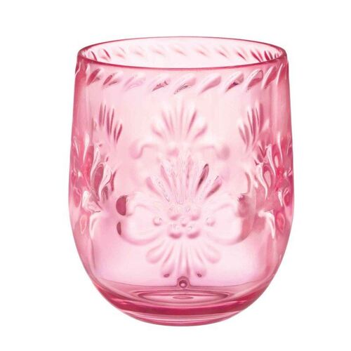 Boho Vibes Pink Floral Stemless Wine Glass Debossed Finish