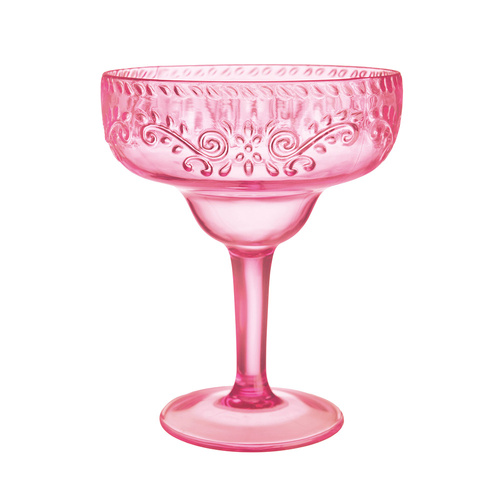 Premium Embossed Pink Floral Margarita Glass