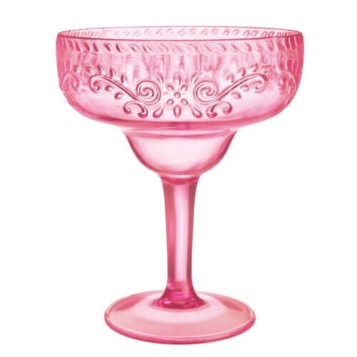Boho Vibes Pink Floral Margarita Glass Debossed Finish