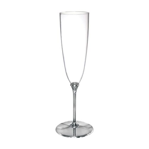 Premium Champagne Glasses Clear Plastic with Silver Stem 8 Pack