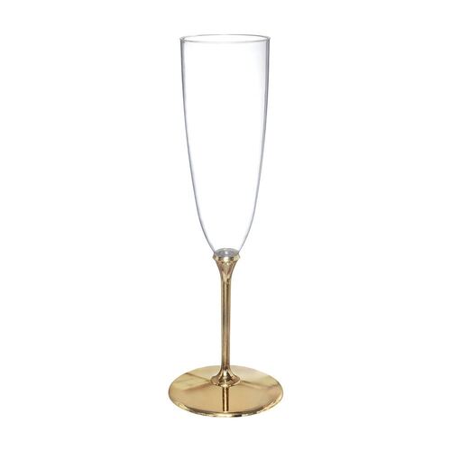 Premium Champagne Glasses Clear Plastic with Gold Stem 8 Pack