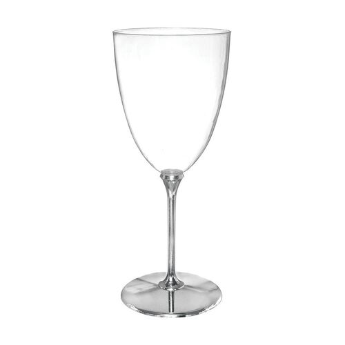 Premium Wine Glasses Clear Plastic with Silver Stem 8 Pack