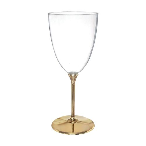 Premium Wine Glasses Clear Plastic with Gold Stem 8 Pack