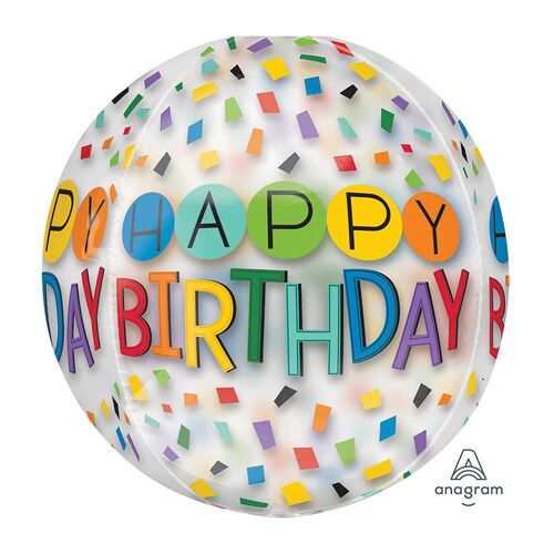 Orbz XL Happy Birthday Rainbow Clear Foil Balloon