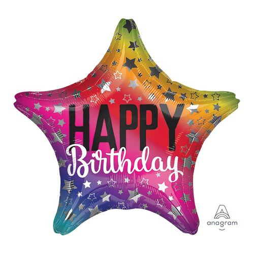 45cm Standard XL Rainbow Star Happy Birthday Star Foil Balloon