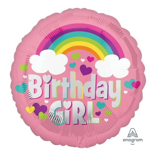 45cm Standard HX Birthday Girl Rainbow Fun Foil Balloon
