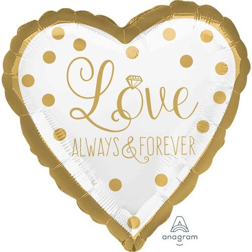 45cm Standard HX Sparkling Gold Wedding Love Always & Forever Foil Balloon