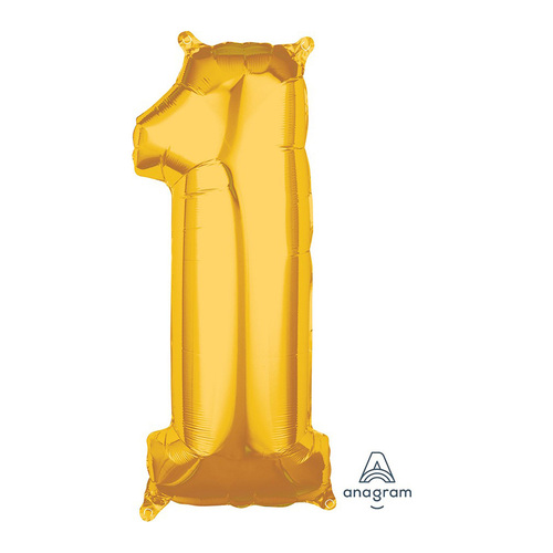 Mid-Size Shape Gold Number 1. Foil Balloon