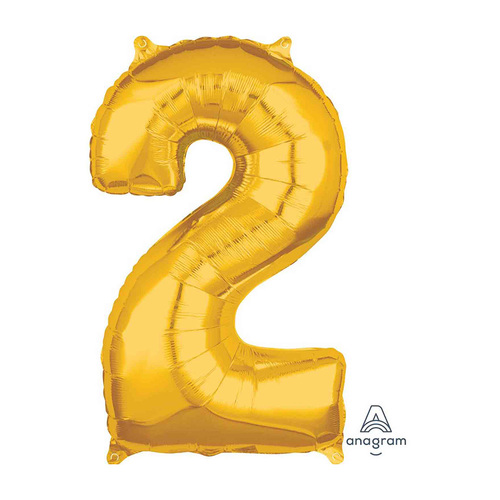 Mid-Size Shape Gold Number 2. Foil Balloon
