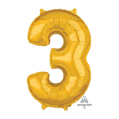 Mid-Size Shape Gold Number 3. Foil Balloon